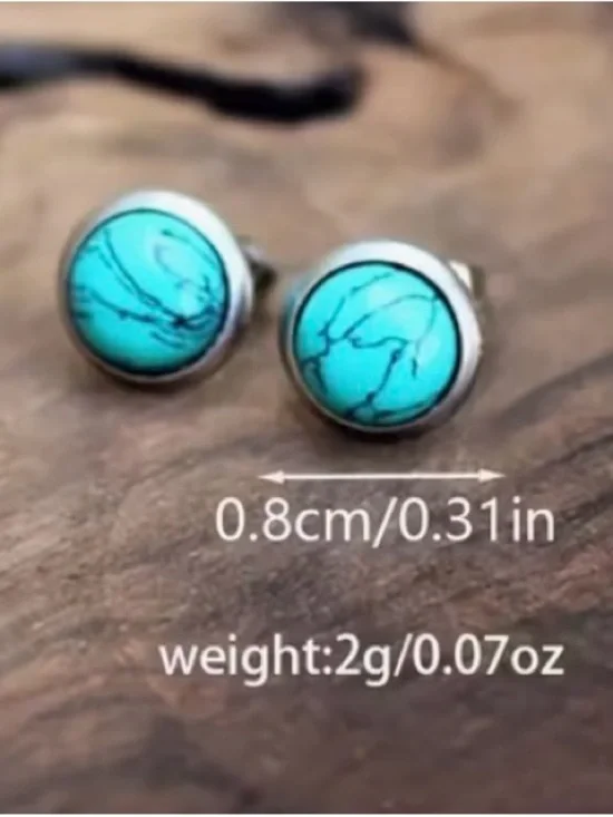 Sterling Silver Turquoise Stone Stud Earrings - Picture 4 of 4